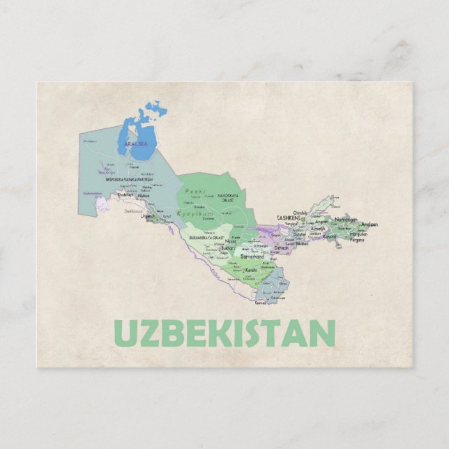 Uzbekistan country map postcard (Front)