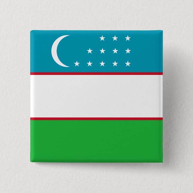 Uzbekistan Flag 2 Inch Square Button (Front)