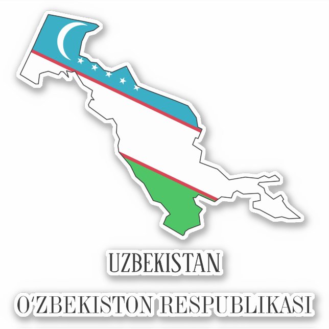 Uzbekistan Flag Charming Patriotic Map (Front)