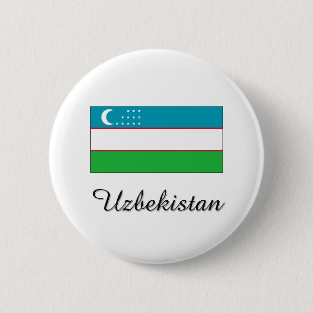 Uzbekistan Flag Design 2 Inch Round Button (Front)