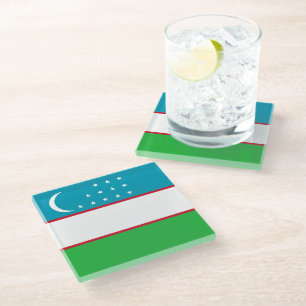 Uzbekistan flag glass coaster