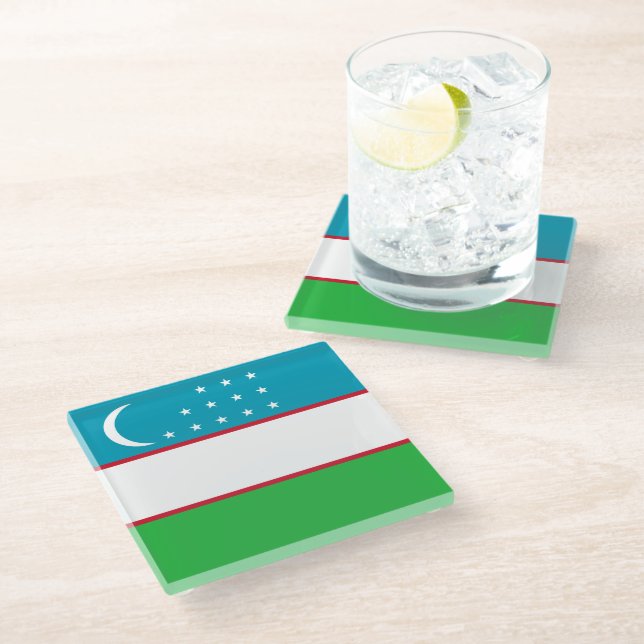 Uzbekistan flag glass coaster (Angled)