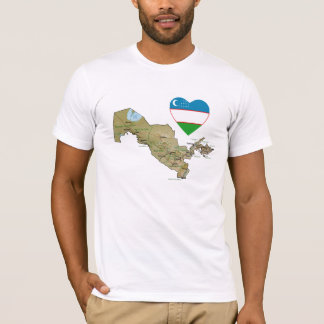 Uzbekistan Flag Heart and Map T-Shirt