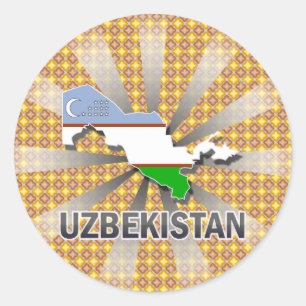 Uzbekistan Flag Map 2.0 Classic Round Sticker
