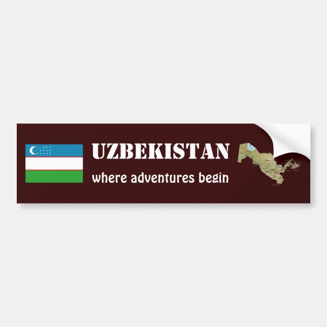 Uzbekistan Flag + Map Bumper Sticker (Front)