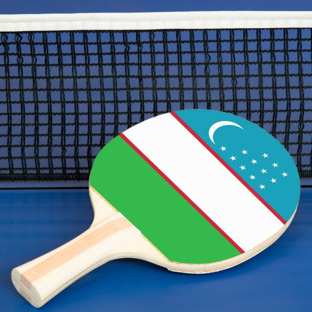 Uzbekistan flag ping pong paddle (Insitu)