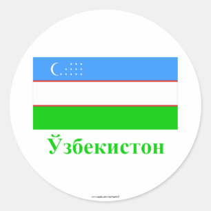Uzbekistan Flag with Name in Uzbek Classic Round Sticker