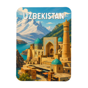 Uzbekistan Illustration Travel Art Vintage Magnet