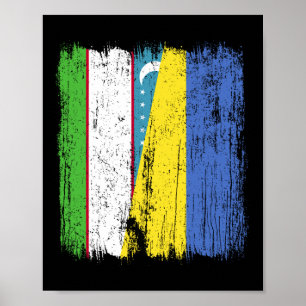 Uzbekistan Ukraine Half Flag Uzbek Ukrainian Herit Poster