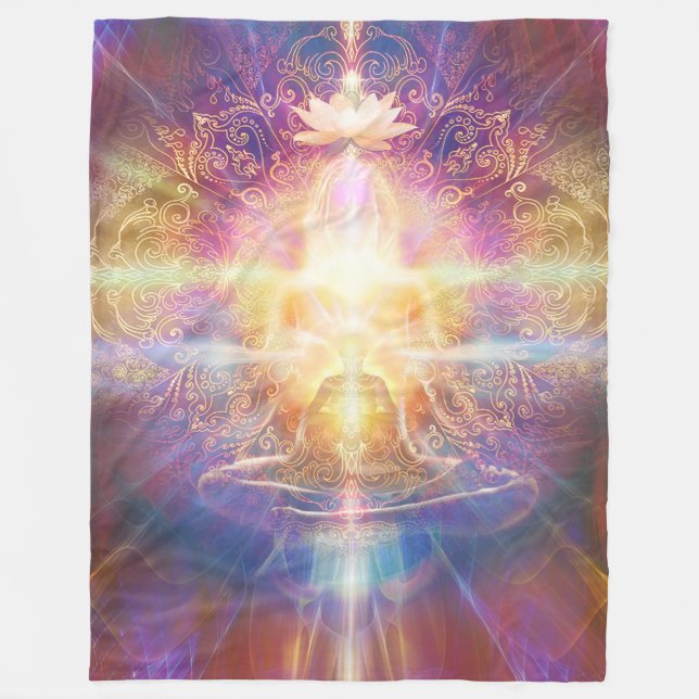 V073 Orange Sunshine Meditator Fleece Blanket (Front)