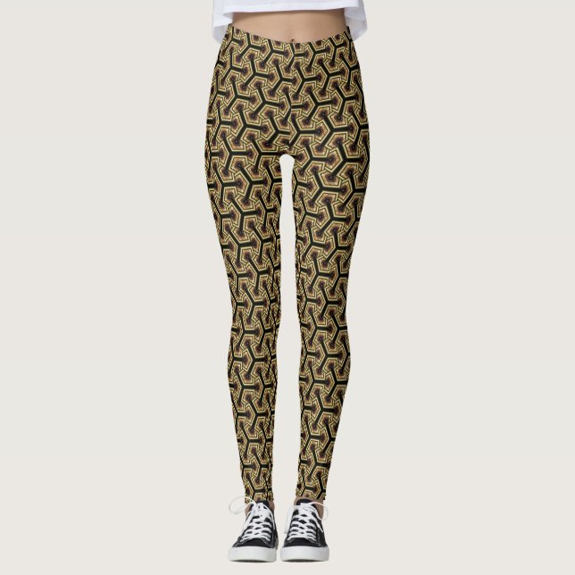 V1 Gold Black Leggings Motifs géométriques  et psy (Devant)