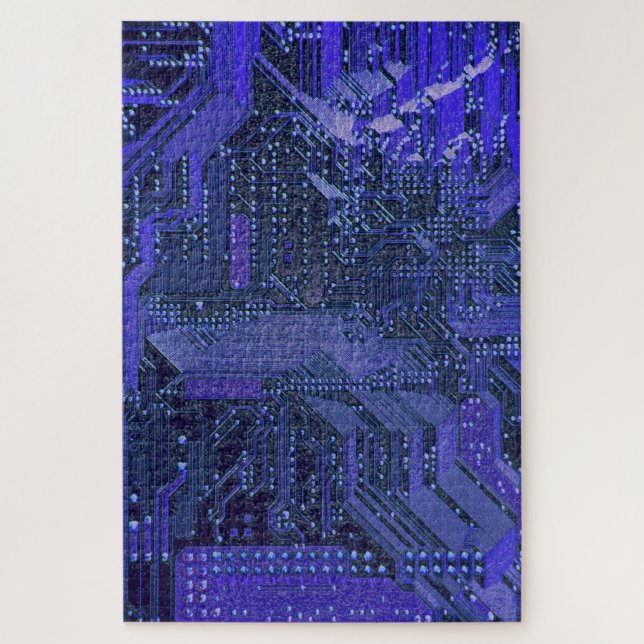 V1/V2 Blue Cyber Circuits, Cyberpunk Tech Jigsaw Puzzle (Vertical)