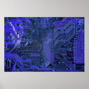 V1/V2 Blue Cyber Circuits, Cyberpunk Tech Poster