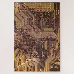 V1/V2 Gold Cyber Circuits, Cyberpunk Tech Jigsaw Puzzle