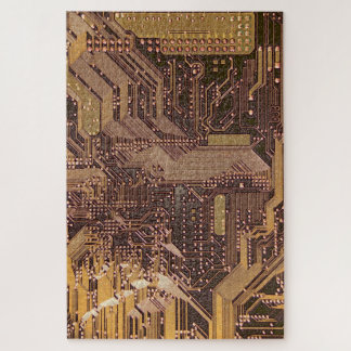 V1/V2 Gold Cyber Circuits, Cyberpunk Tech Jigsaw Puzzle