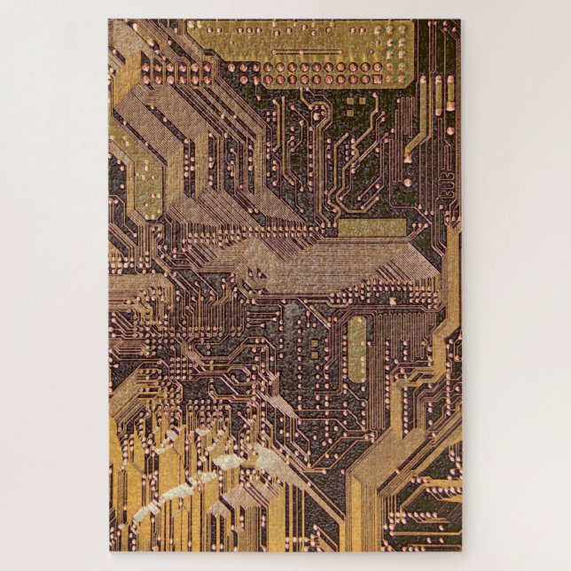 V1/V2 Gold Cyber Circuits, Cyberpunk Tech Jigsaw Puzzle (Vertical)