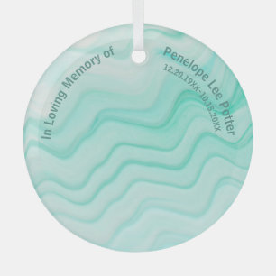 V2 Aqua Sea Waves Memorial Keepsake Suncatcher Glass Ornament