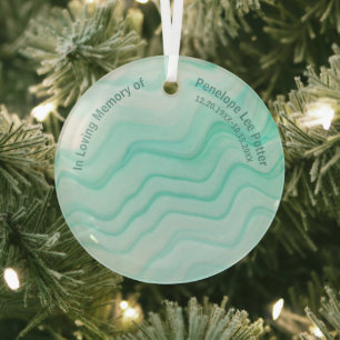 V2 Aqua Sea Waves Memorial Keepsake Suncatcher   Glass Ornament
