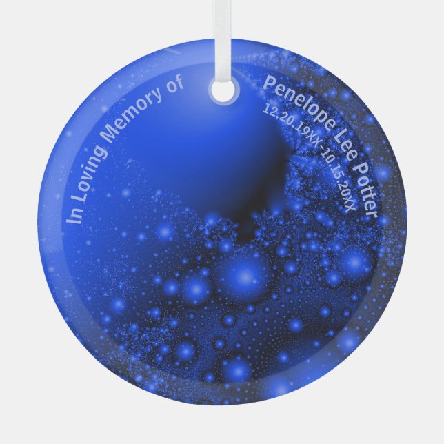 V2 Cobalt Blue Fractal Memorial Suncatcher Glass Ornament (Front)