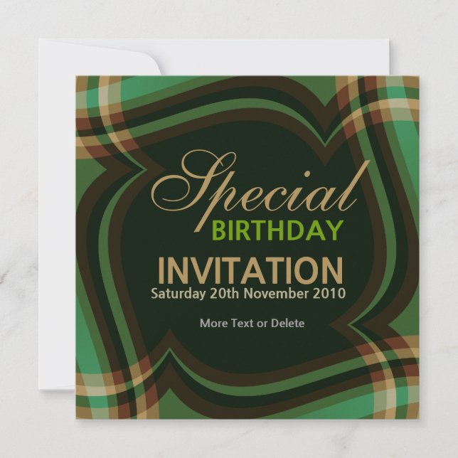 v2. Invitation de carré de tartan d'or vert (Devant)