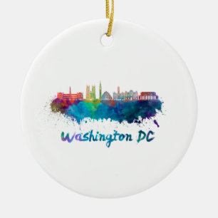 V2 Washington DC skyline in watercolor Ceramic Ornament