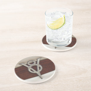 V8 Chrome Emblem Leather and Wood Coaster