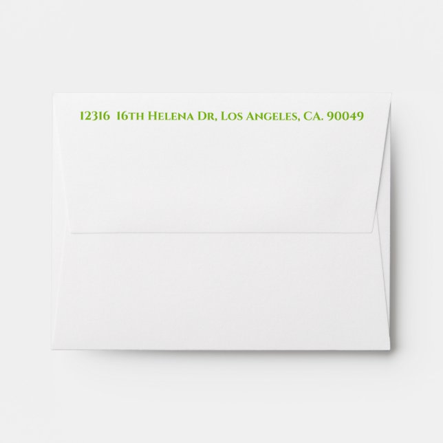 V.2 Add ADDRESS on Back, GREEN Lettering on WHITE Envelope (Back (Top Flap))