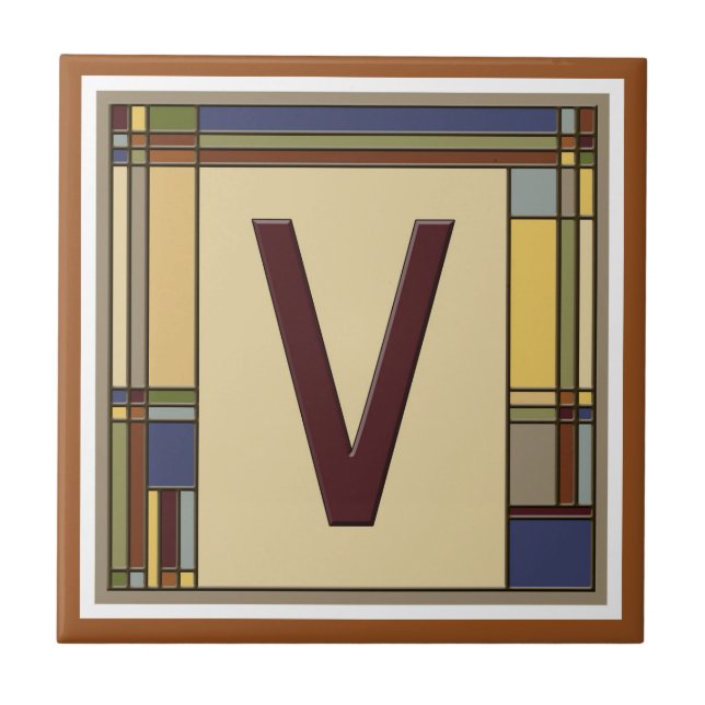 "V" Arts & Crafts Initial  Tile (Front)