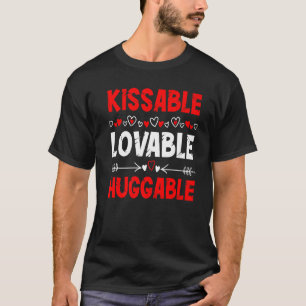 V Day Kissable Lovable Huggable Valentines Day Kid T-Shirt