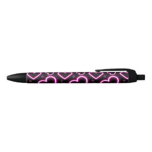 V-Day Pink Neon Hearts Black Ink Pen