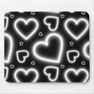 V-Day White Neon Hearts Mouse Pad