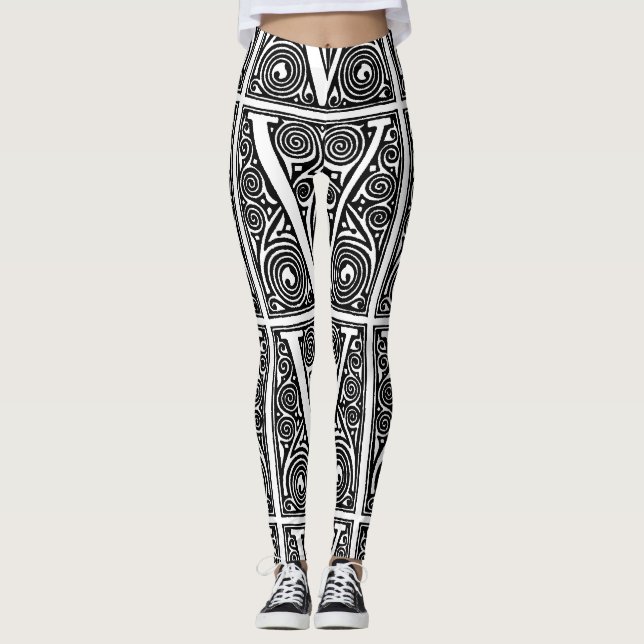 V For Victory Black & White Handmade Yoga Pants (Front)