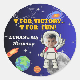 V For Victory V For Fun Astronaut Boy Birthday Classic Round Sticker