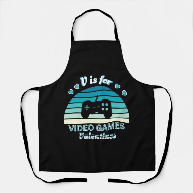 V for Video Games Not Valentines - Funny Retro Col Apron (Front)