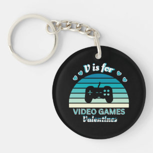 V for Video Games Not Valentines - Funny Retro Col Keychain