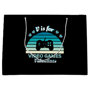 V for Video Games Not Valentines - Funny Retro Col Large Gift Bag