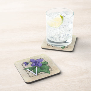 V for Violet Floral Monogram Coaster