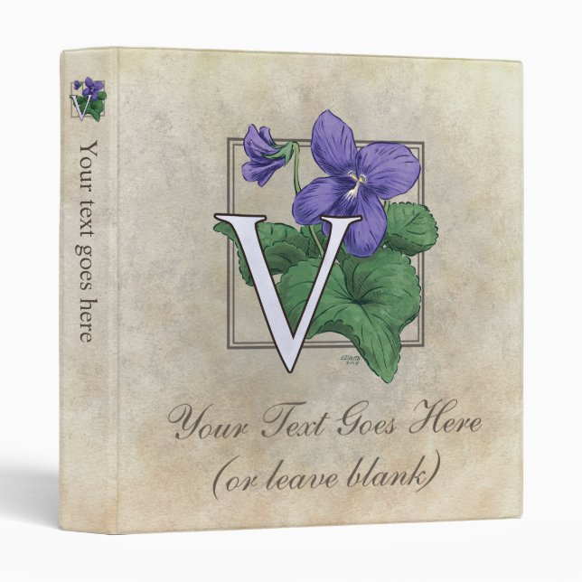 V for Violet Flower Monogram Small Binder (Front/Spine)