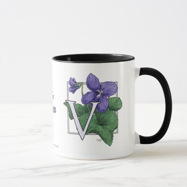 V for Violets Flower Monogram Mug (Right)