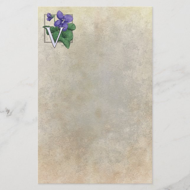 V for Violets Flower Monogram Stationery (Front)