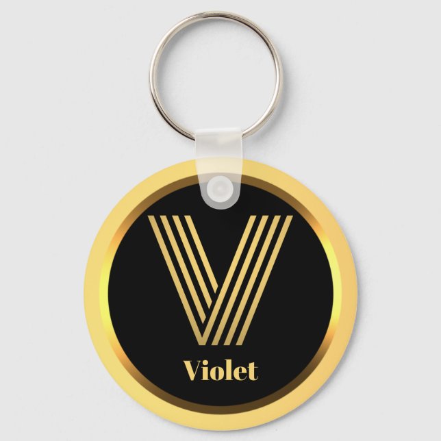 V Gold Monogrammed Letter Personalised Keychain (Front)