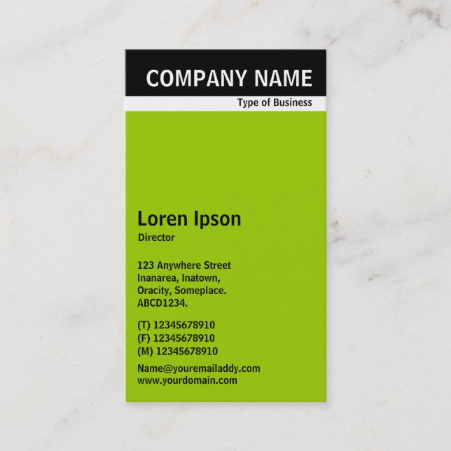 V Header Band - Black with Green 99CC00 Business Card (Front)