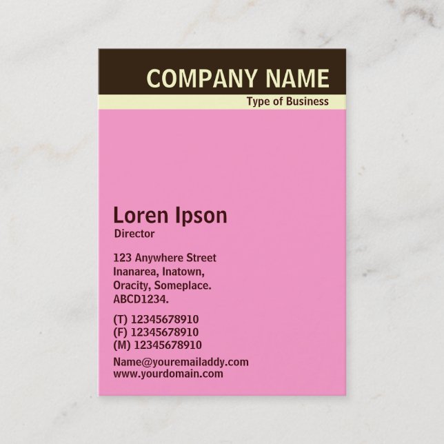 V Header Band - Dark Brown, Cream and Pink FF99CC Business Card (Front)