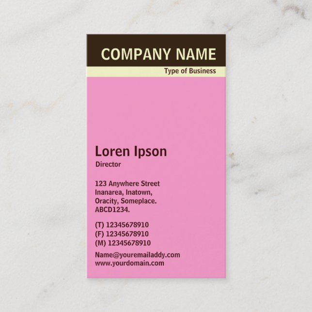 V Header Band - Dark Brown, Cream and Pink FF99CC Business Card (Front)