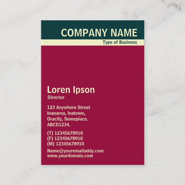 V Header Band - Dark Green, Cream and Maroon Business Card (Front)