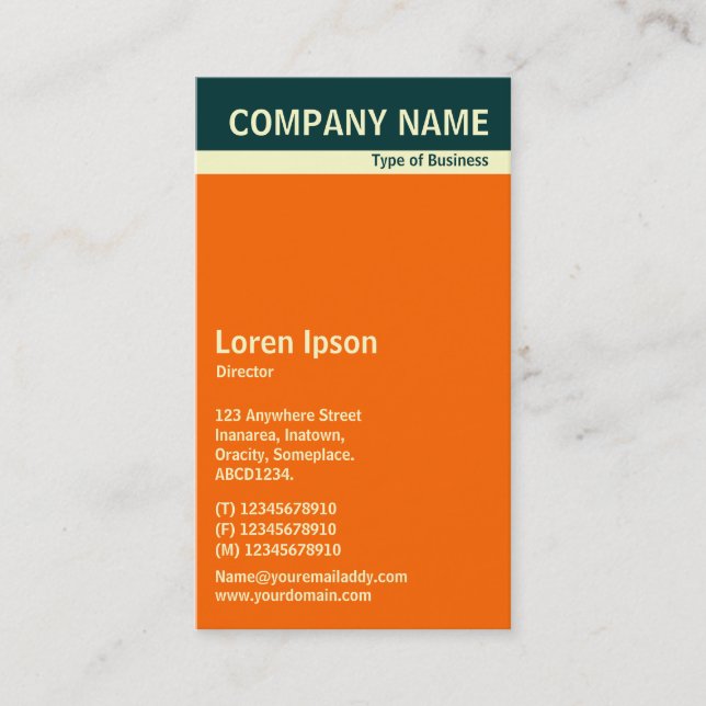V Header Band - Dark Green, Cream and Orange Business Card (Front)