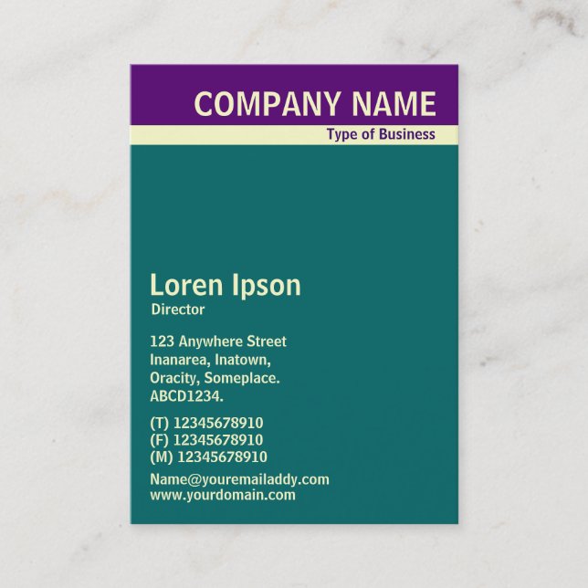 V Header Band - Deep Purple, Cream and Teal Business Card (Front)