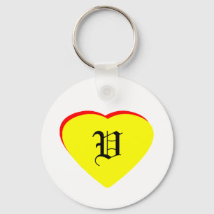 "V" Heart Yellow Red Wedding Invitation The MUSEUM Keychain