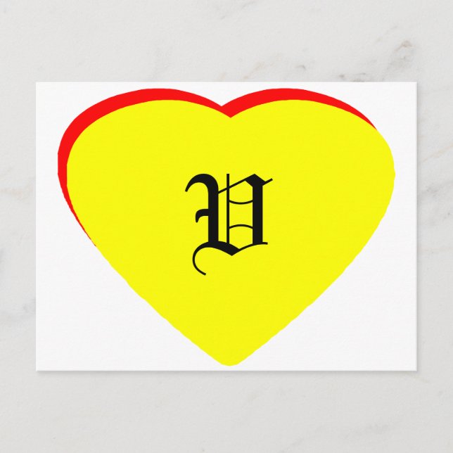 "V" Heart Yellow Red Wedding Invitation The MUSEUM Postcard (Front)