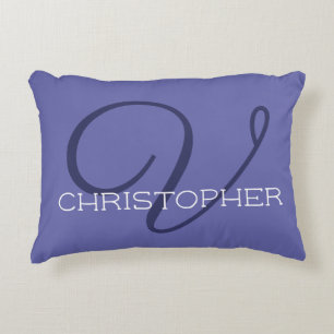 V Initial Calligraphy Name Monogrammed Very Peri Accent Pillow
